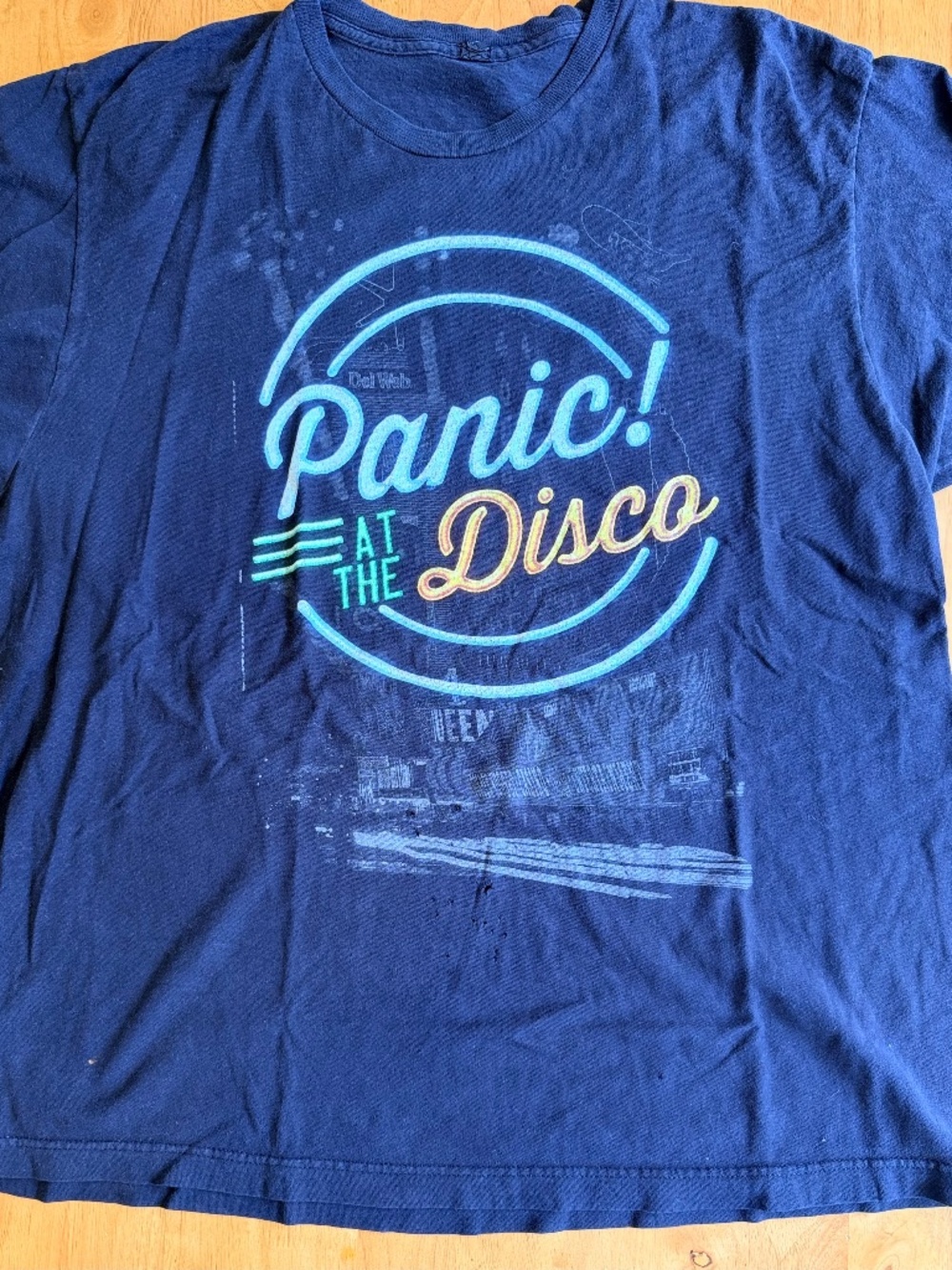 Panic At The Disco Black Graphic T-Shirt Mens XL Distressed Neon Logo Cotton 498